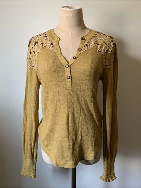 Free People Easy Breezy Henley Top in a Red Yellow Combo Floral